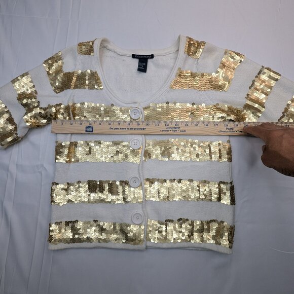 Boston Proper Sequin Striped Sweater Golden Size Medium - Picture 5 of 9